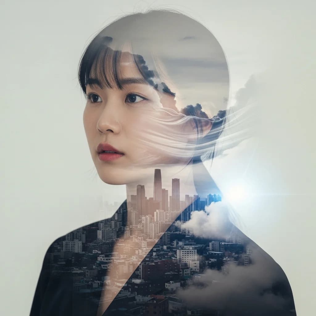 城市天际线双重曝光人像