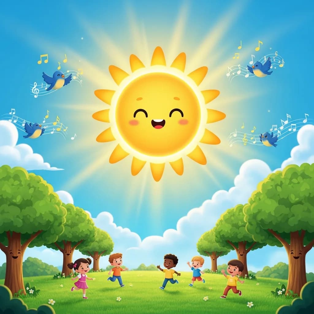 可爱卡通太阳照耀天空