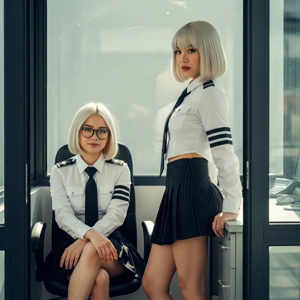玻璃岗亭中的双人制服写真