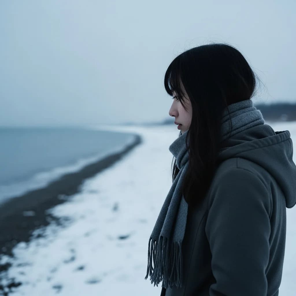 雪寂冬日海滩漫步