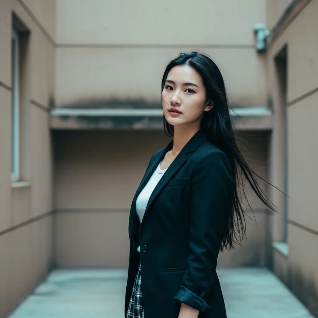 庭院里的长发女子街头人像