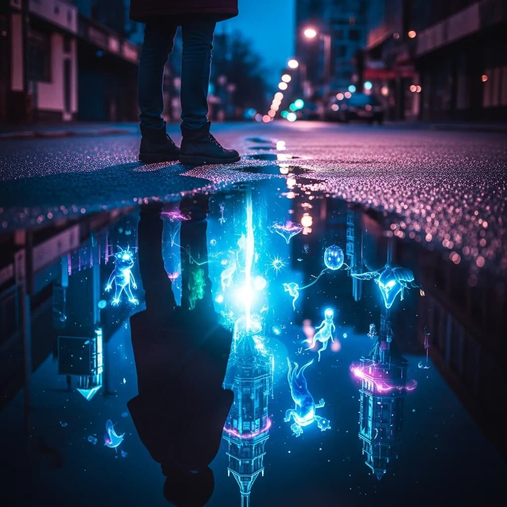 超现实倒影：夜间邂逅