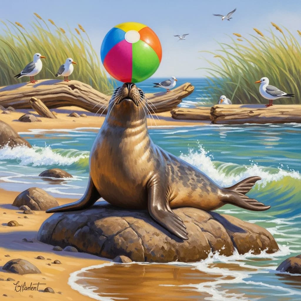 海豹玩球趣