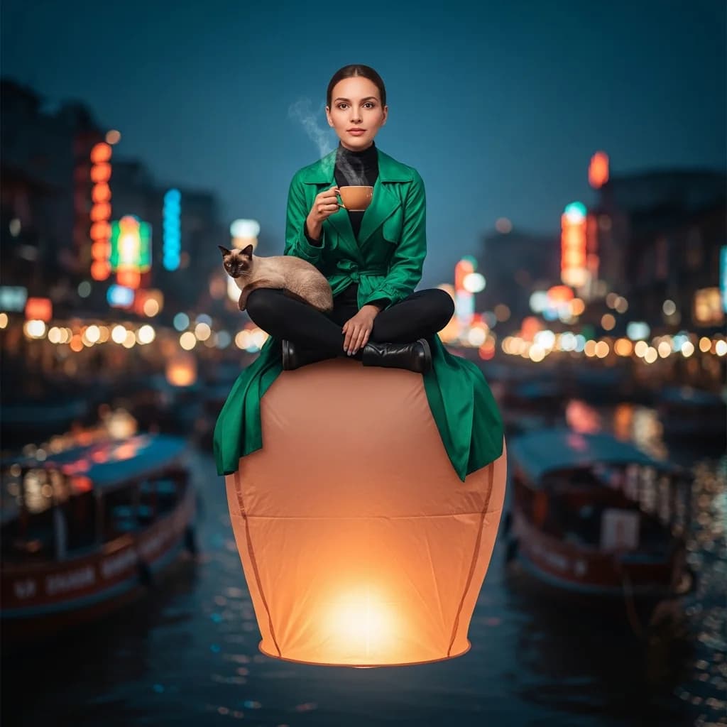 宁静夜市之旅：漂浮灯笼