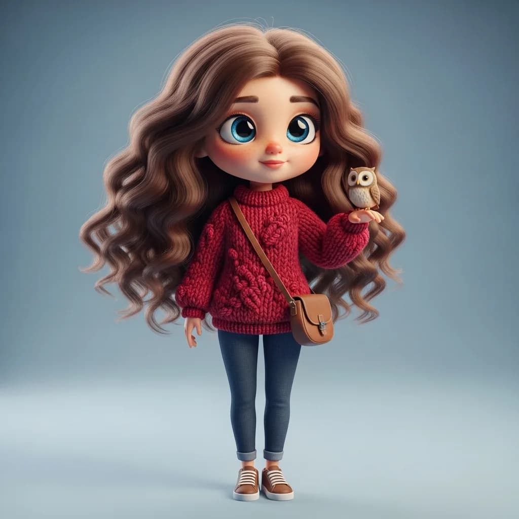 奇幻魅力：3D少女与猫头鹰