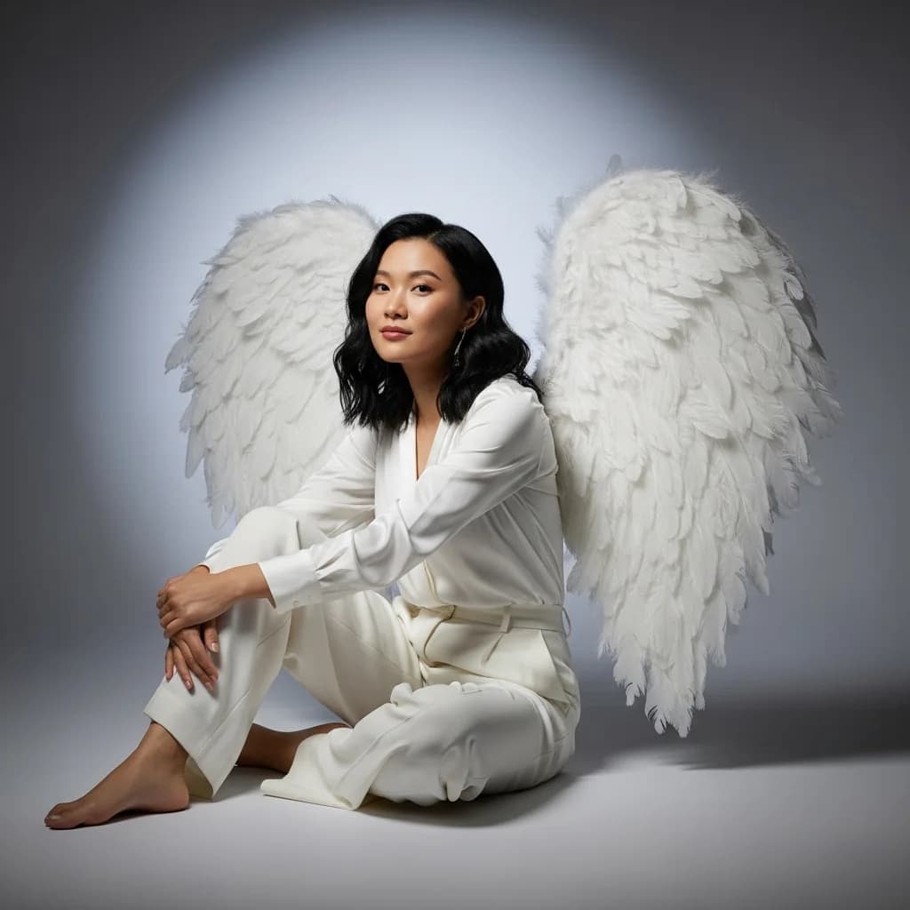 柔光影棚中的优雅羽翼天使