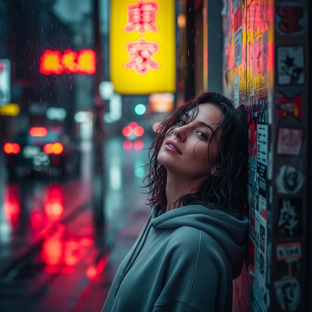 迷离夜色：霓虹都市女子