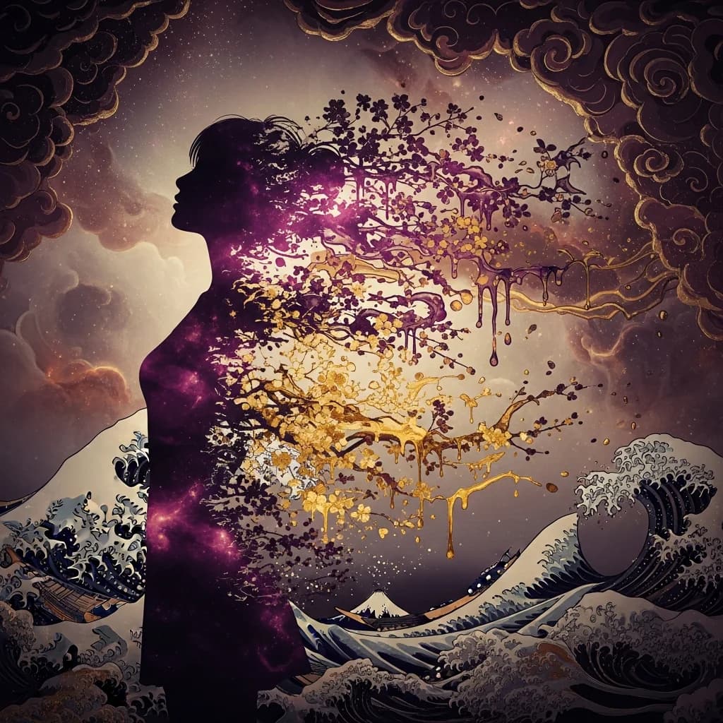 传统与混沌的融合：宇宙液化中的丝绸纹理