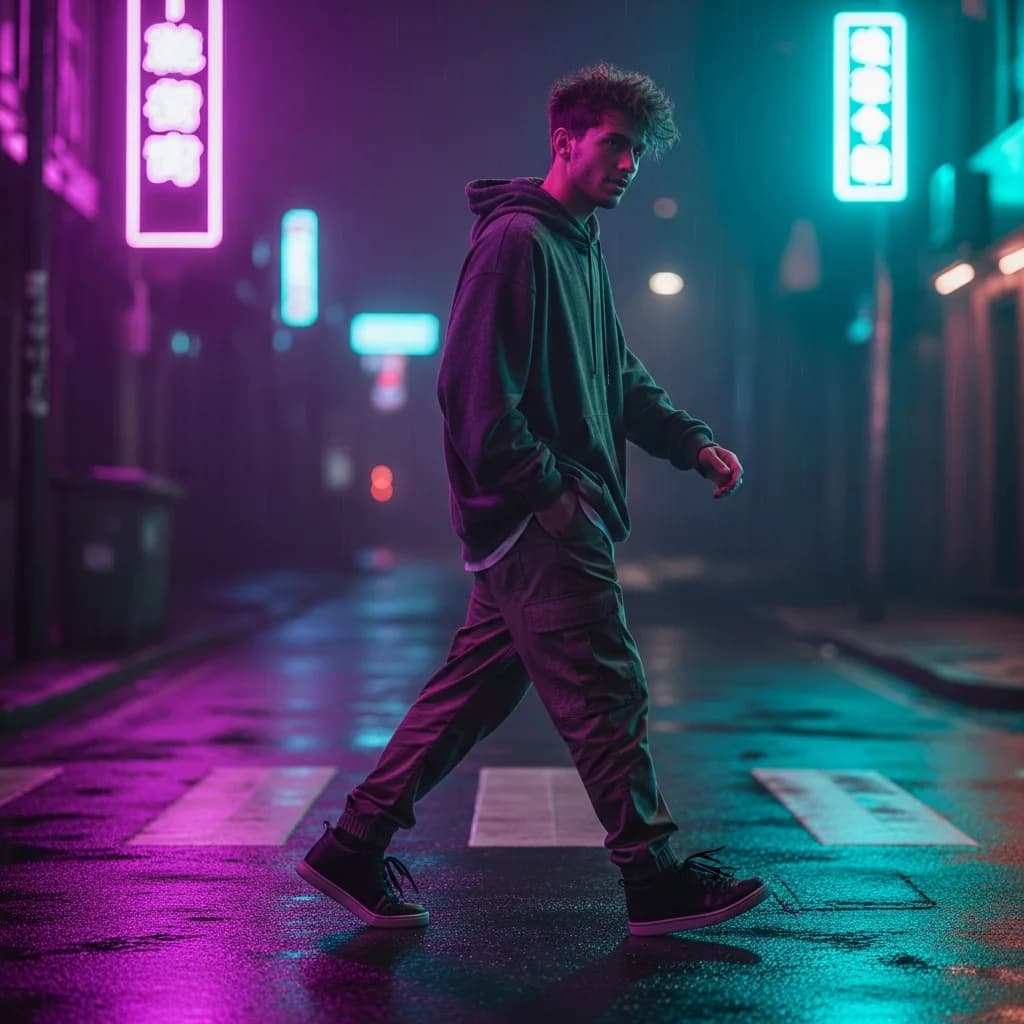 赛博朋克雨夜霓虹漫步