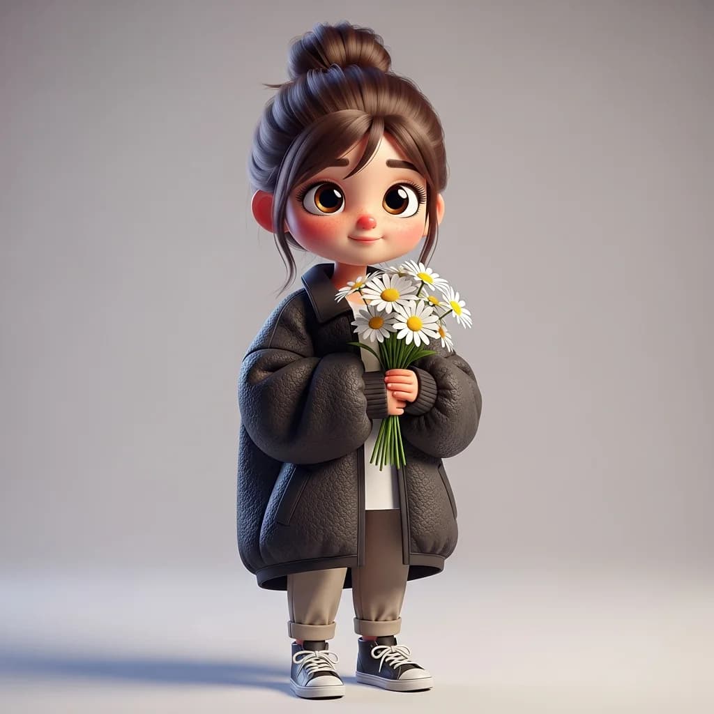 3D卡通女孩与雏菊
