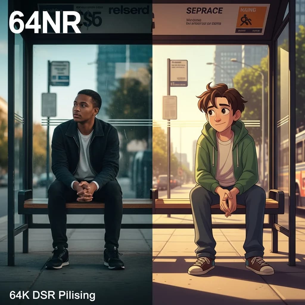 城市公交站：真实与卡通