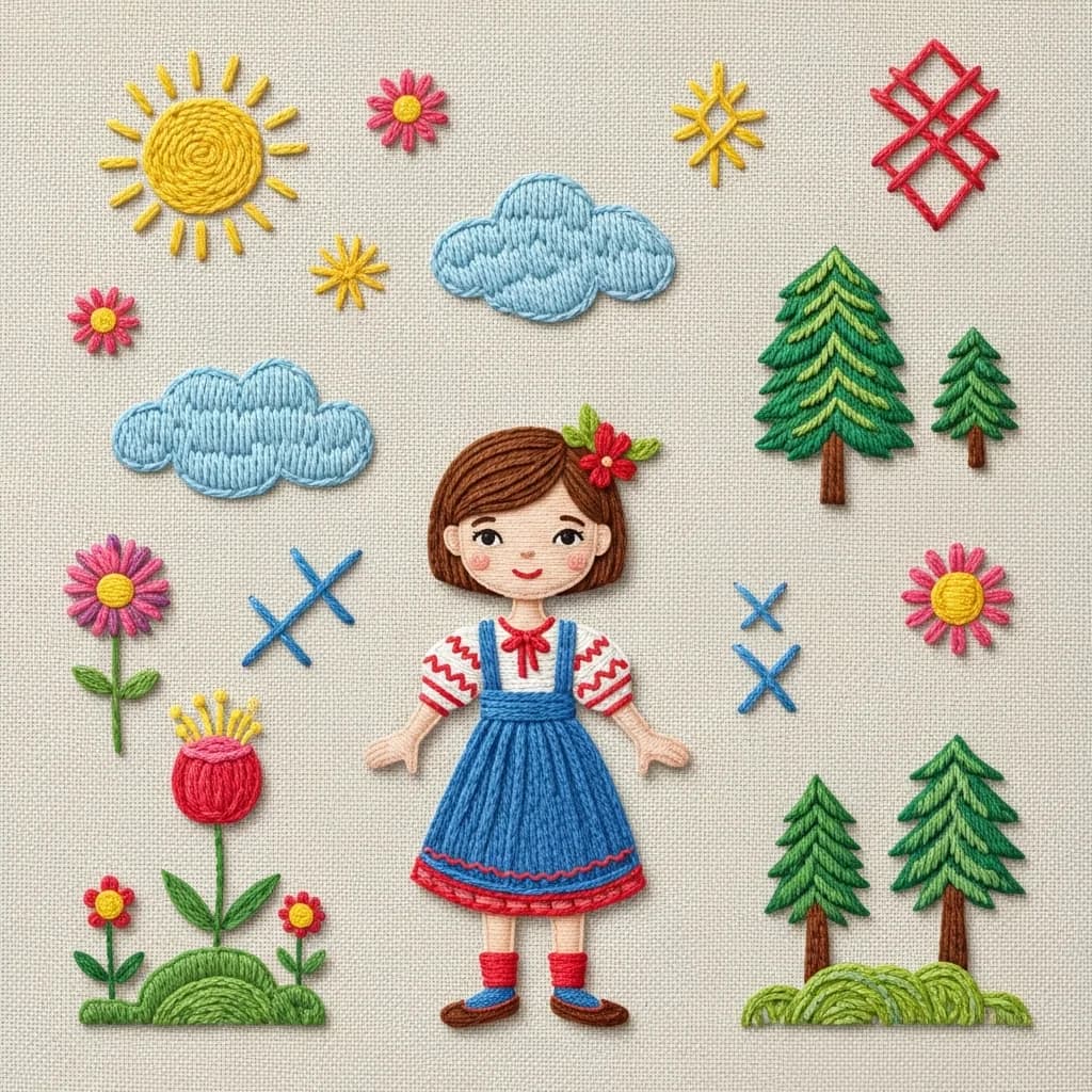 刺绣插画风格