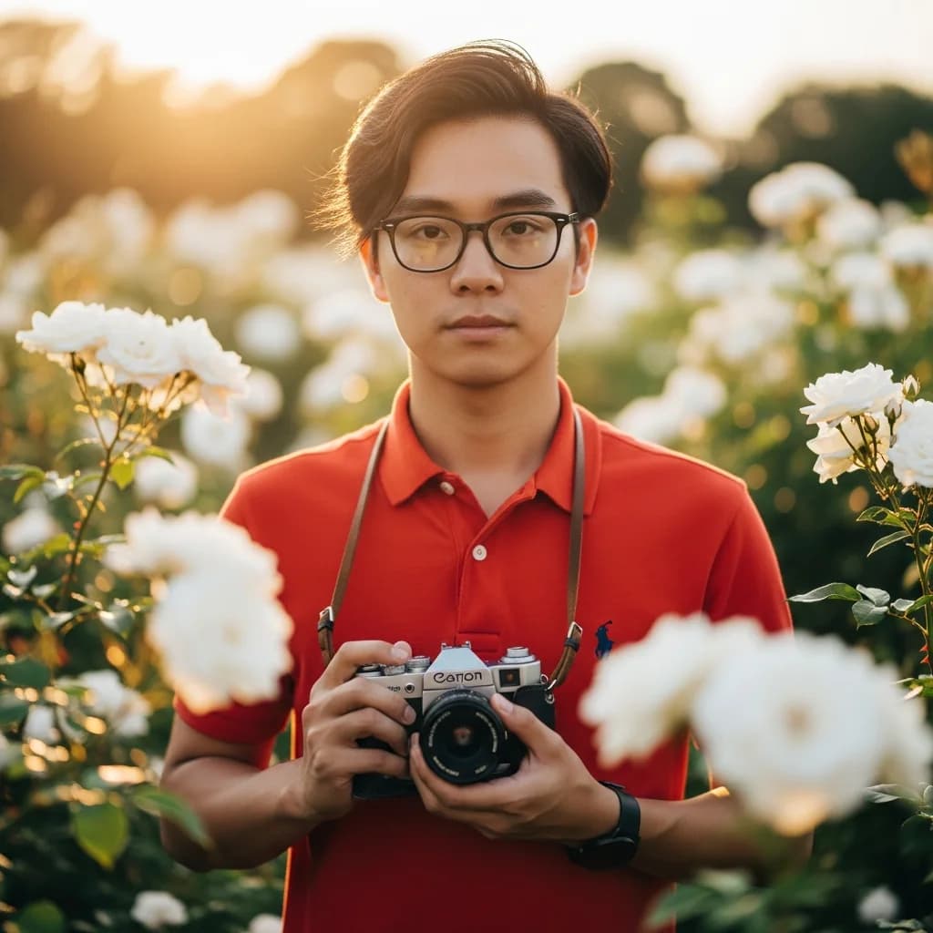 玫瑰花园中的黄金时段摄影师