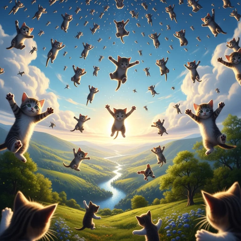 奇幻场景：小猫从云端降落