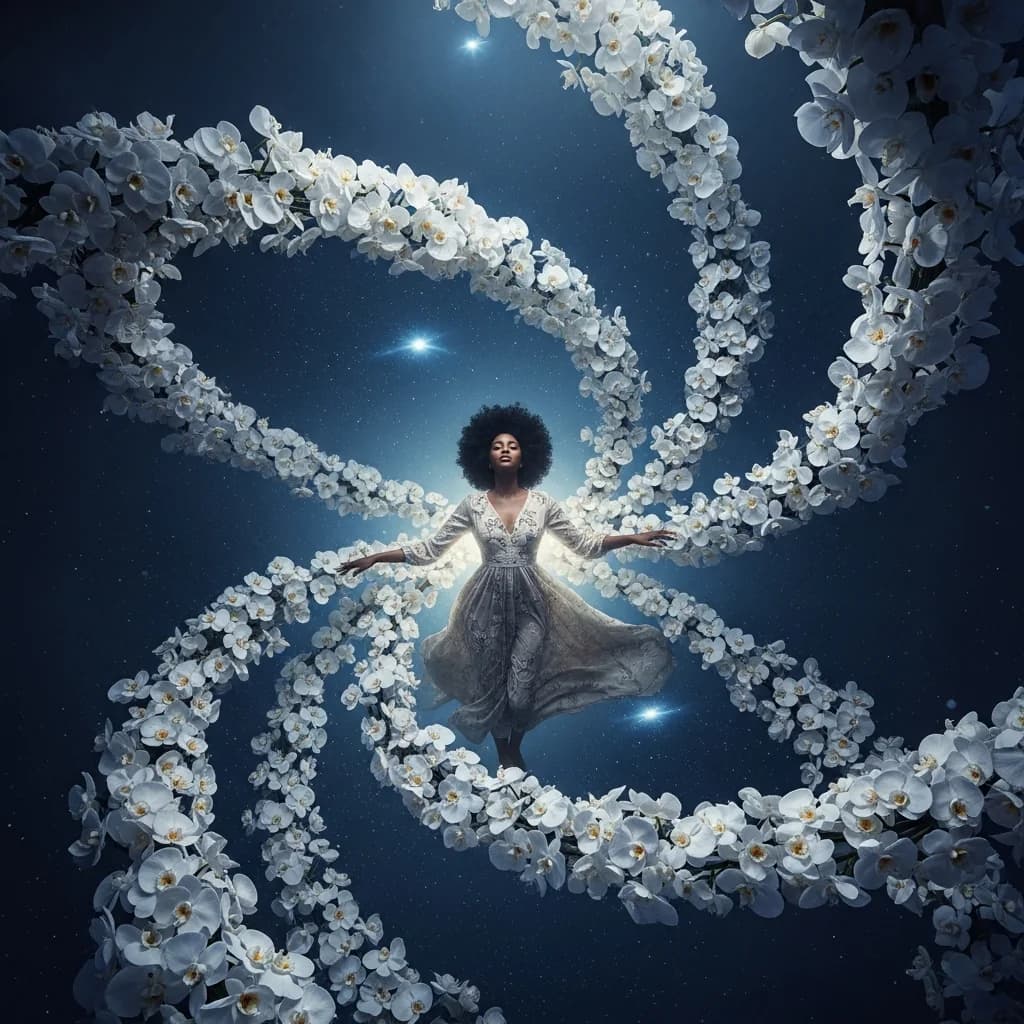 4K电影感：星河兰花中的女性