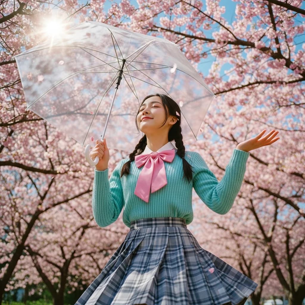 樱花树下：少女的幸福瞬间