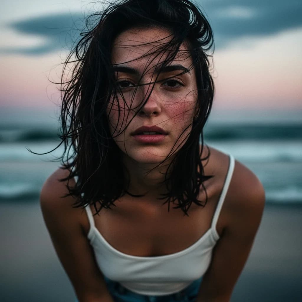 海边女性电影感肖像