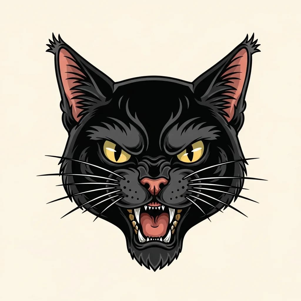 扁平化愤怒黑猫脸