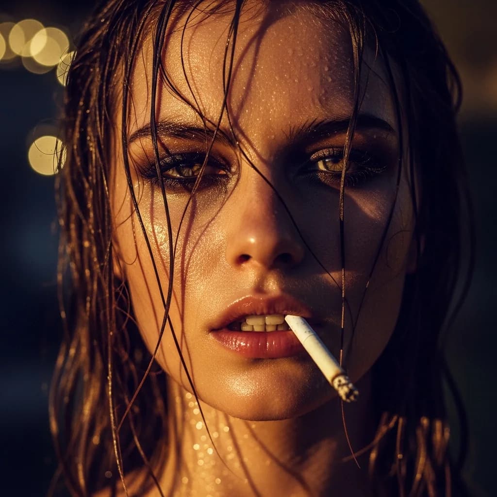 湿发女性特写肖像