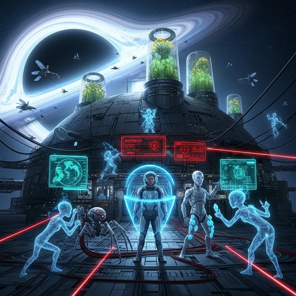 科幻场景：黑洞边缘的巨型空间站