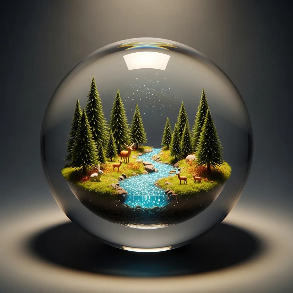 透明容器中的迷你3D世界