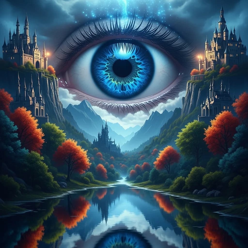 奇幻城堡环绕巨型蓝眼
