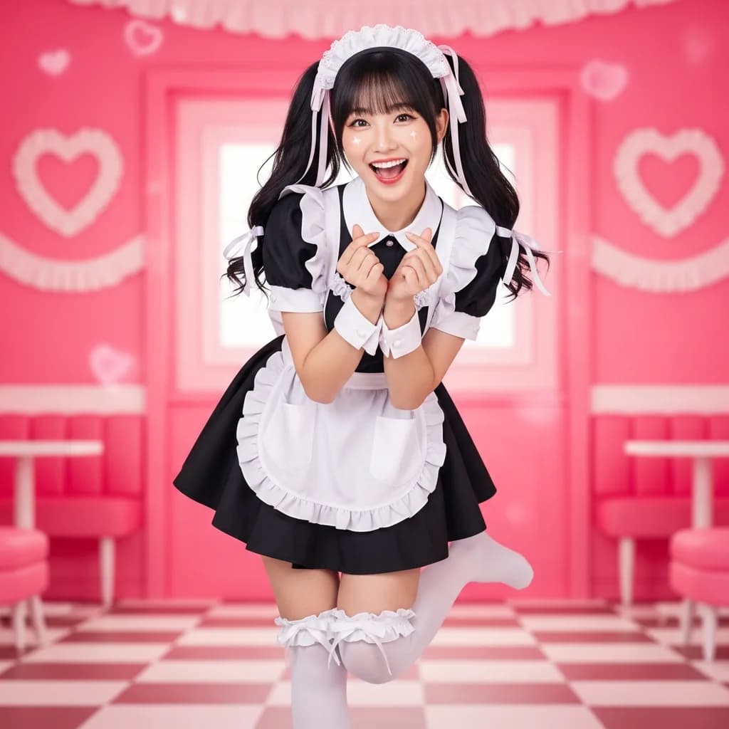 扎辫子女孩比心