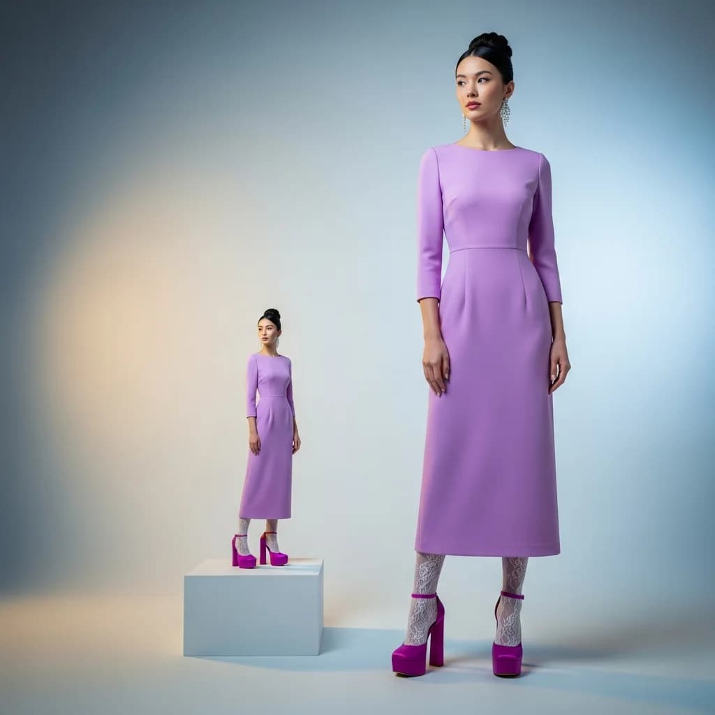 淡紫色连衣裙：女性双版本比例对比