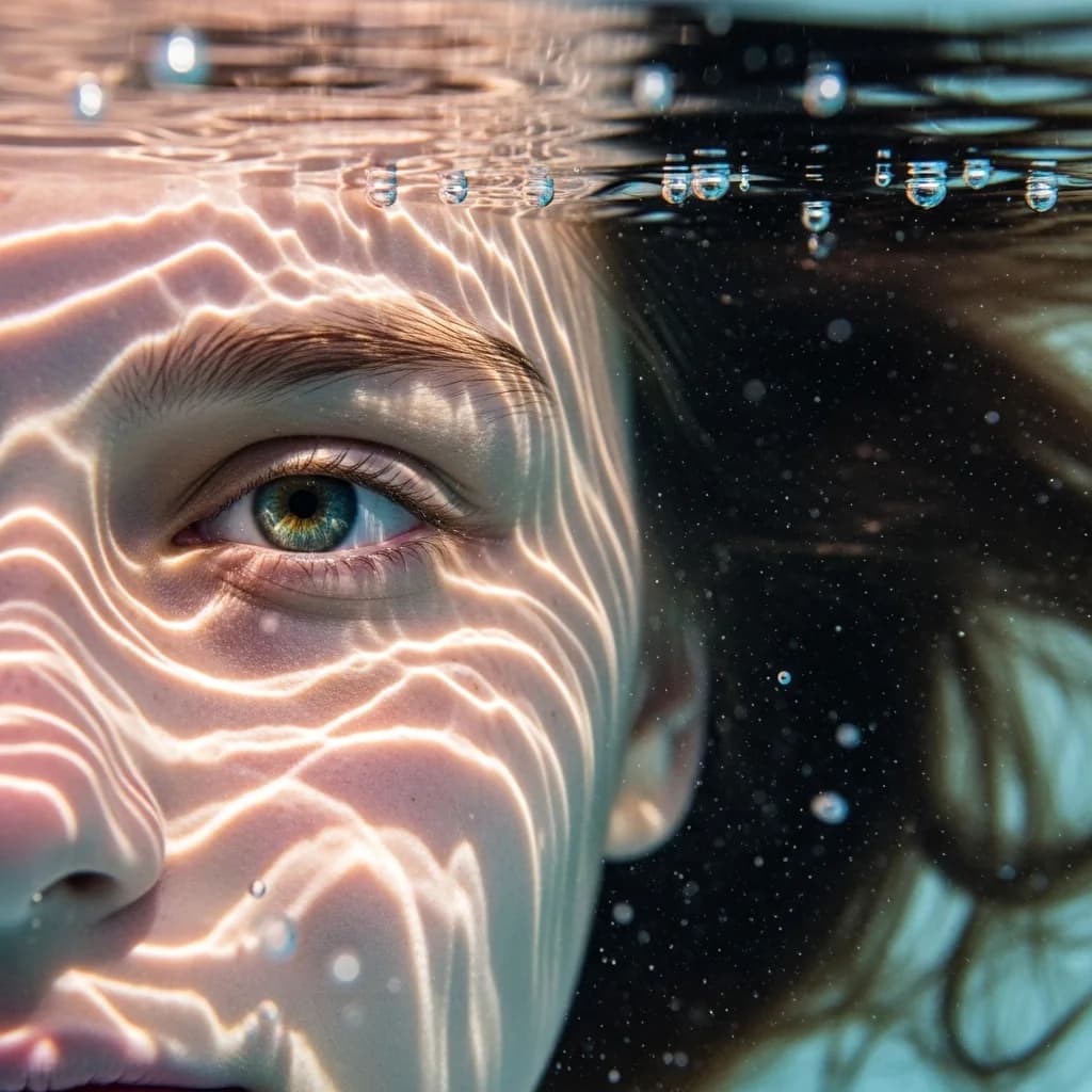 水下半脸特写人像