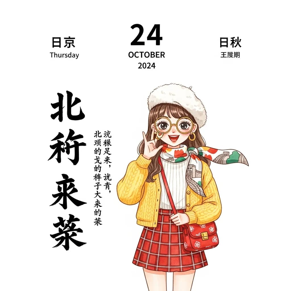 秋季时尚女孩手绘日历插画