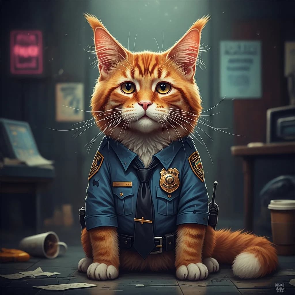 游戏风格火红色猫警官