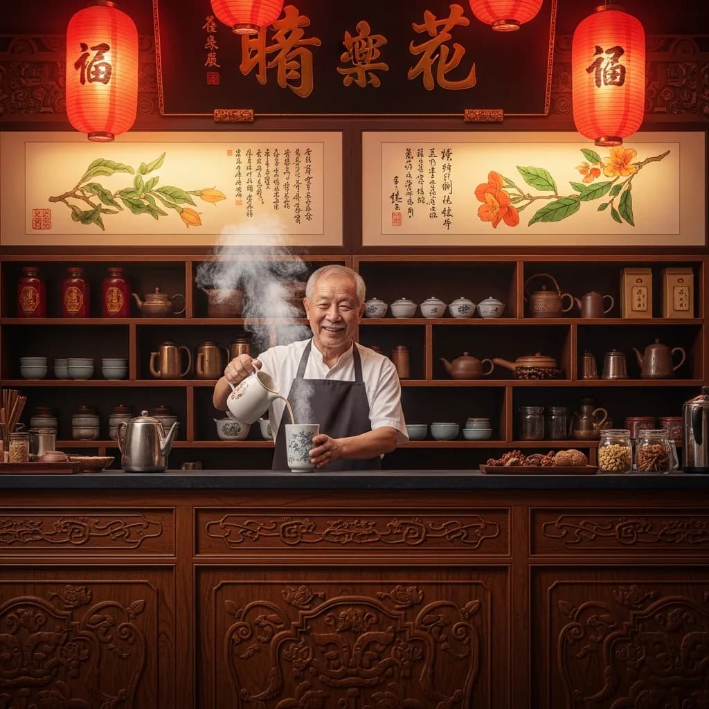 繁华中餐馆：老人柜台后忙碌