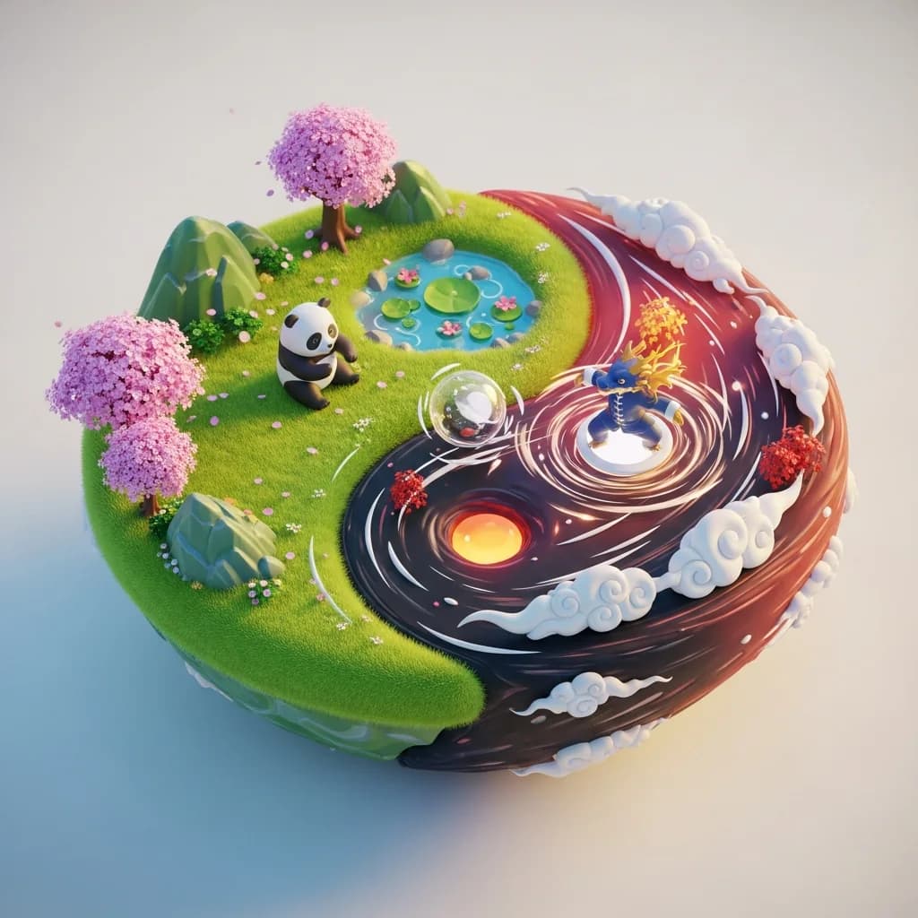 浮空太极可爱3D卡通场景