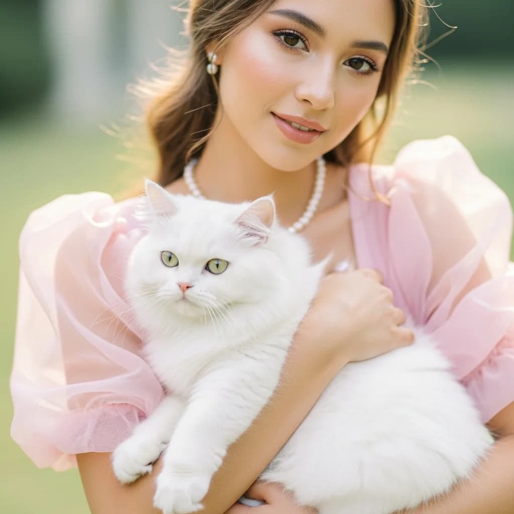 柔和色调：女性与波斯猫的温柔连接