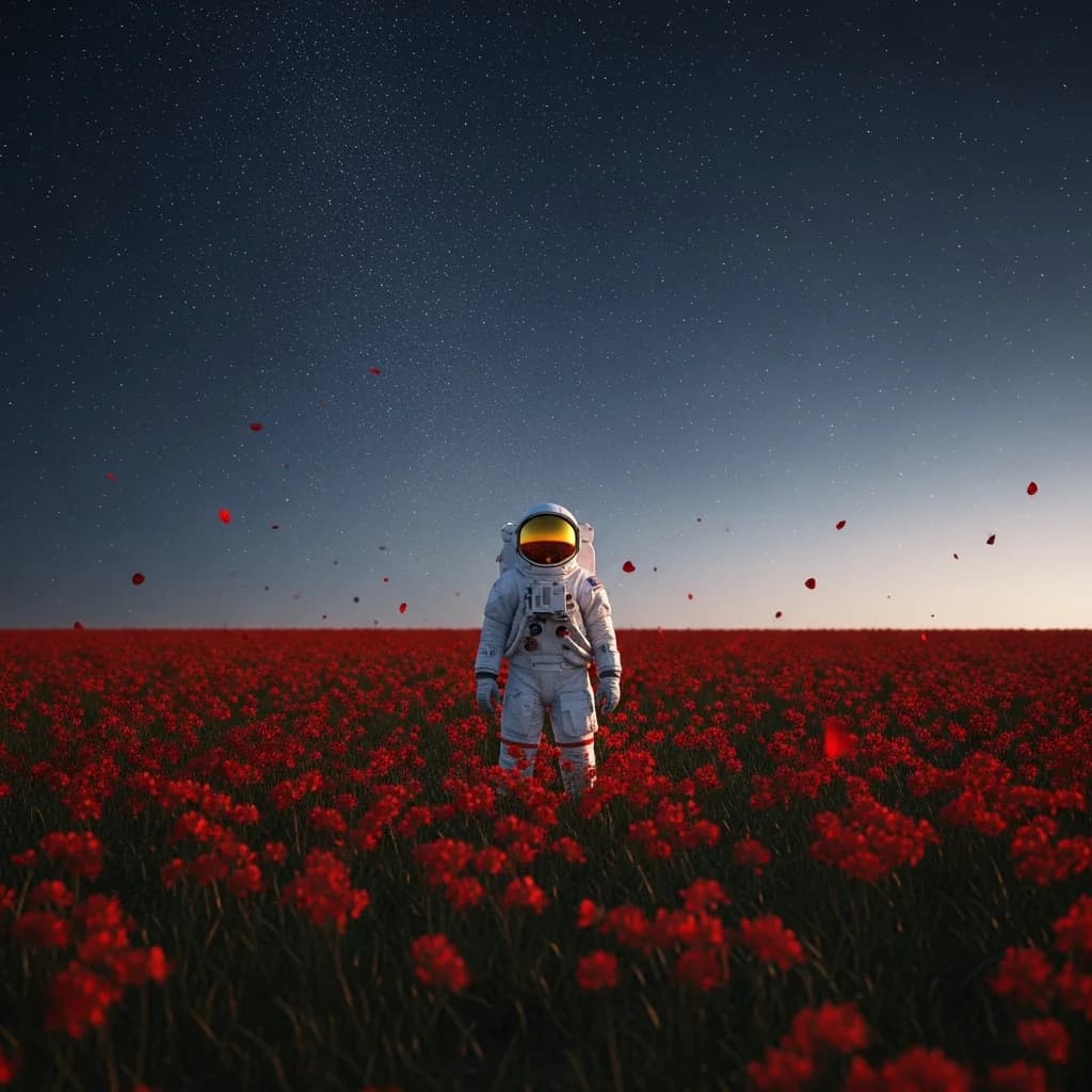 梦幻星空下的花海宇航员
