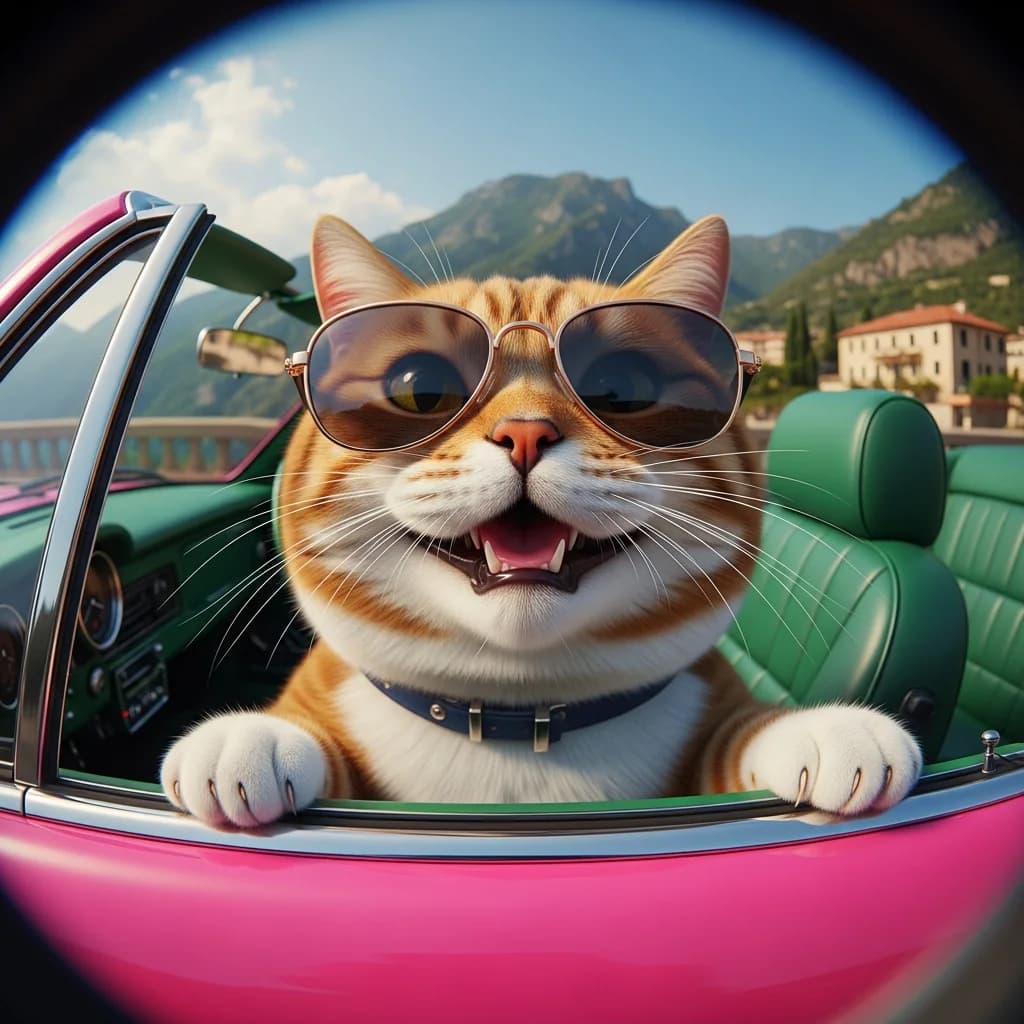 戴墨镜胖猫敞篷车