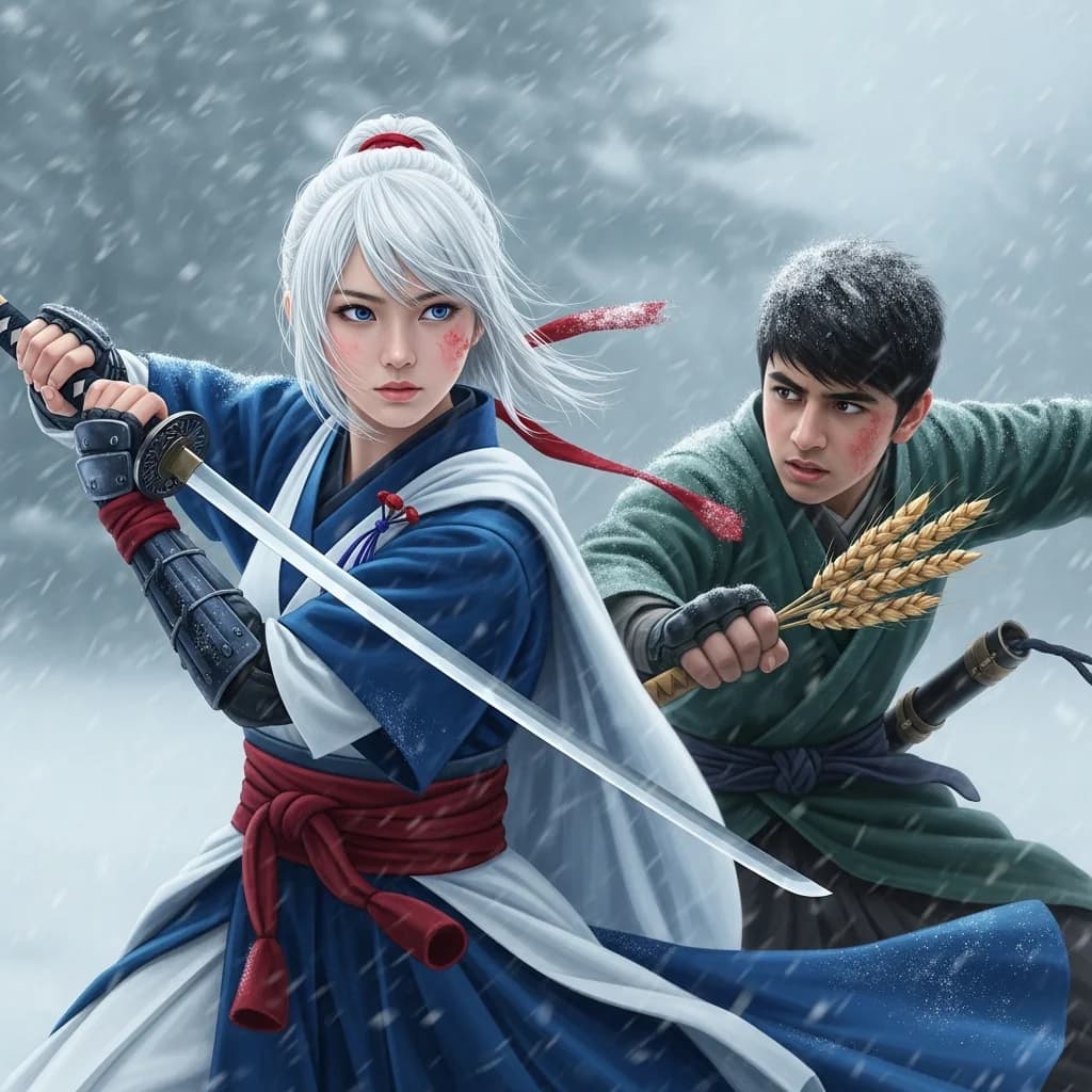日本武士少女雪中战