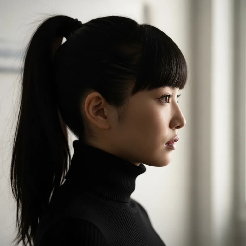 日系女性马尾刘海造型