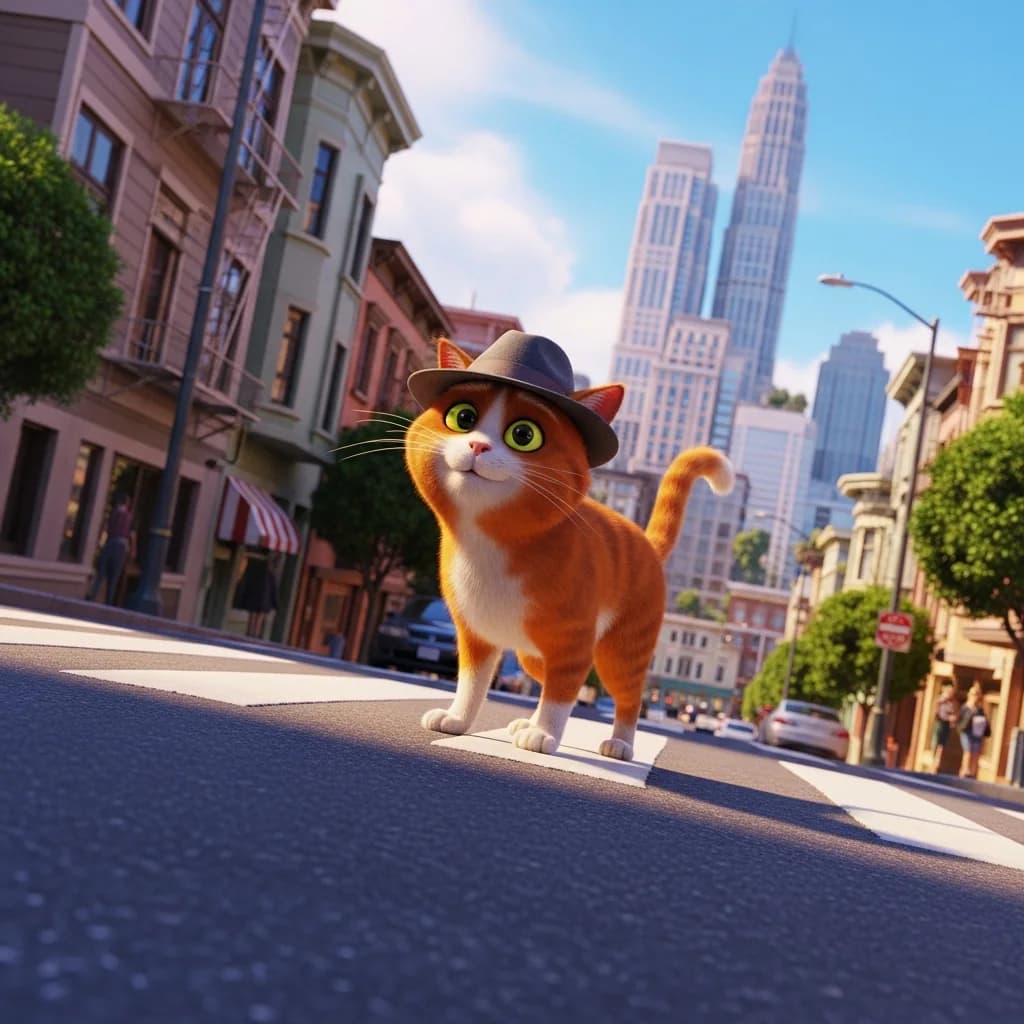风格化动画3D场景：戴帽子的猫