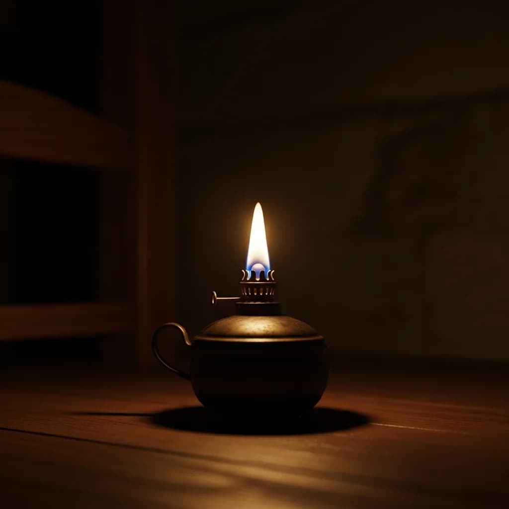 昏暗房间点燃油灯