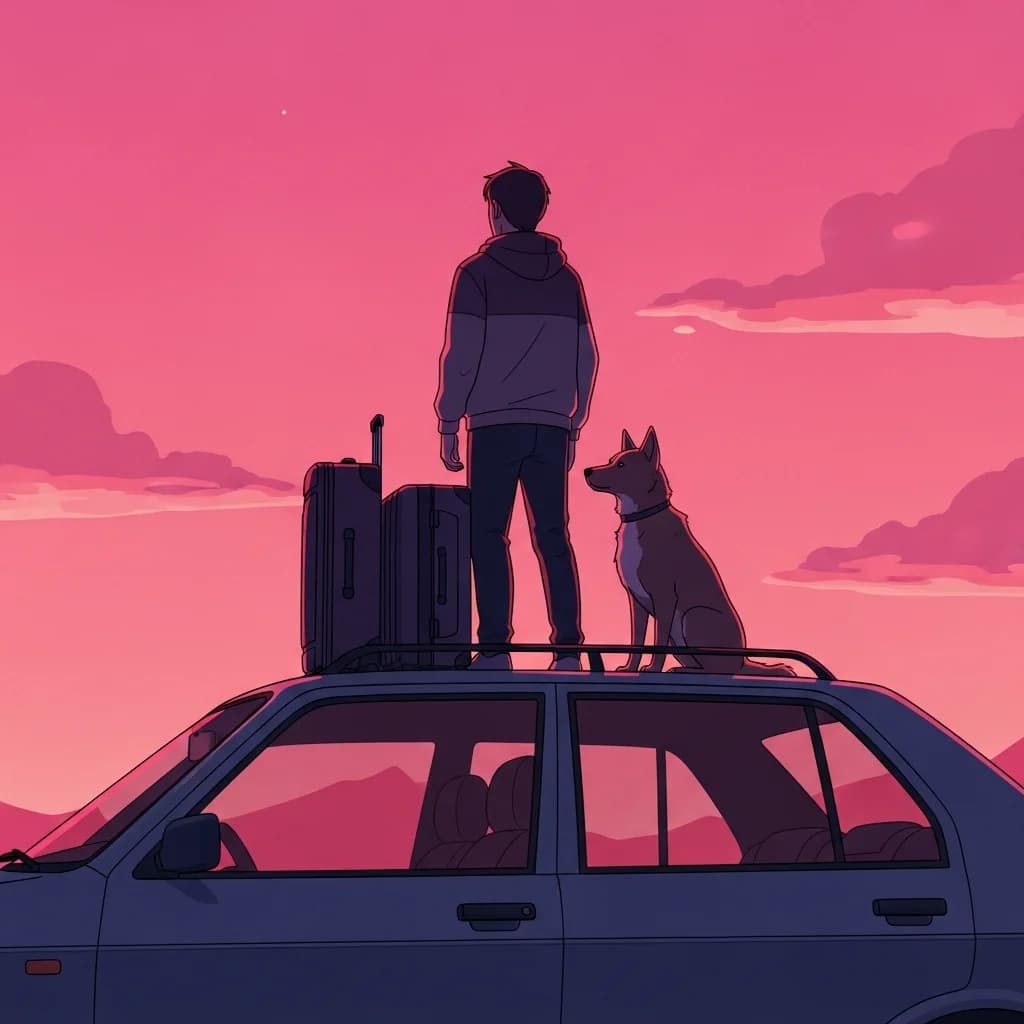 车顶上的旅人与狗