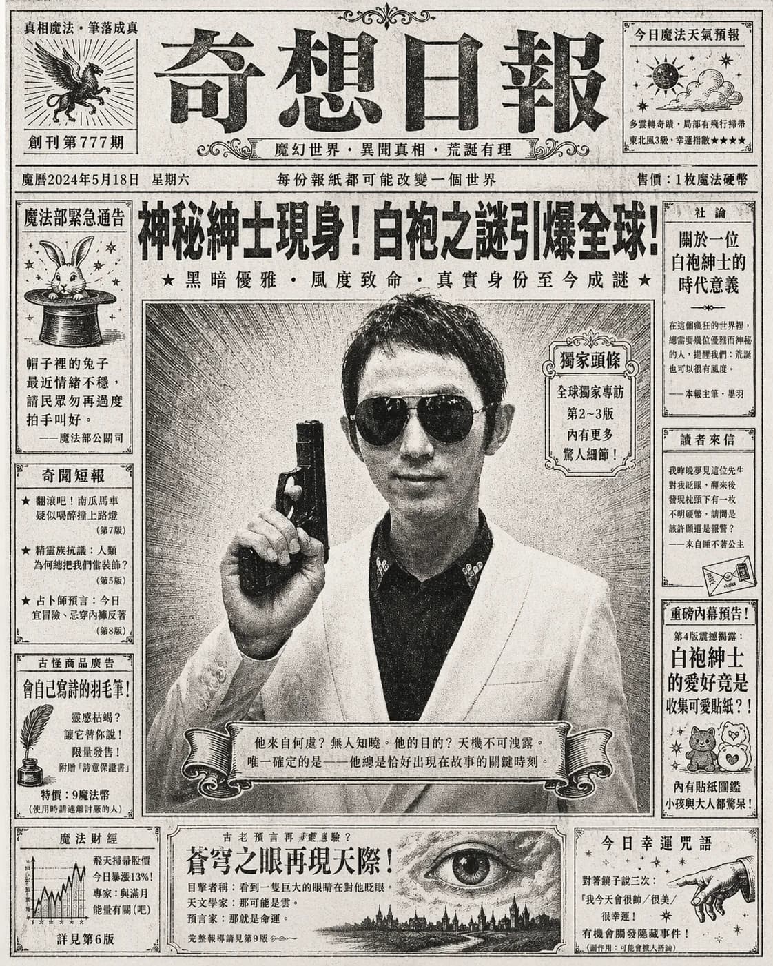 奇幻报纸：黑白复古报纸头版