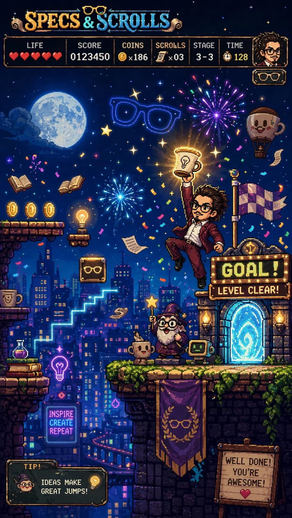 2D 横版卷轴像素艺术游戏的单帧画面