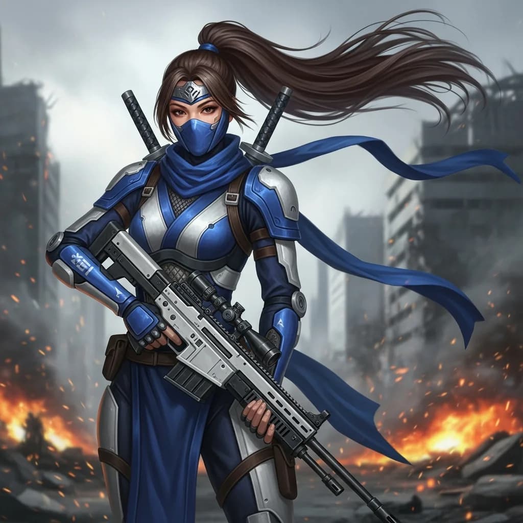 蓝色机甲女忍者形象