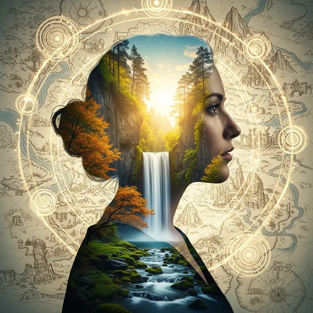 超现实双重曝光女子肖像