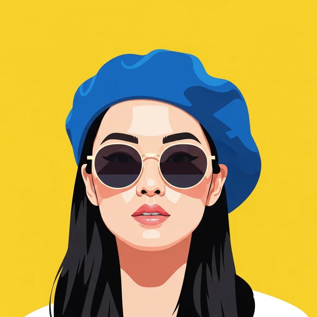 佩戴帽子的亚洲女性插画