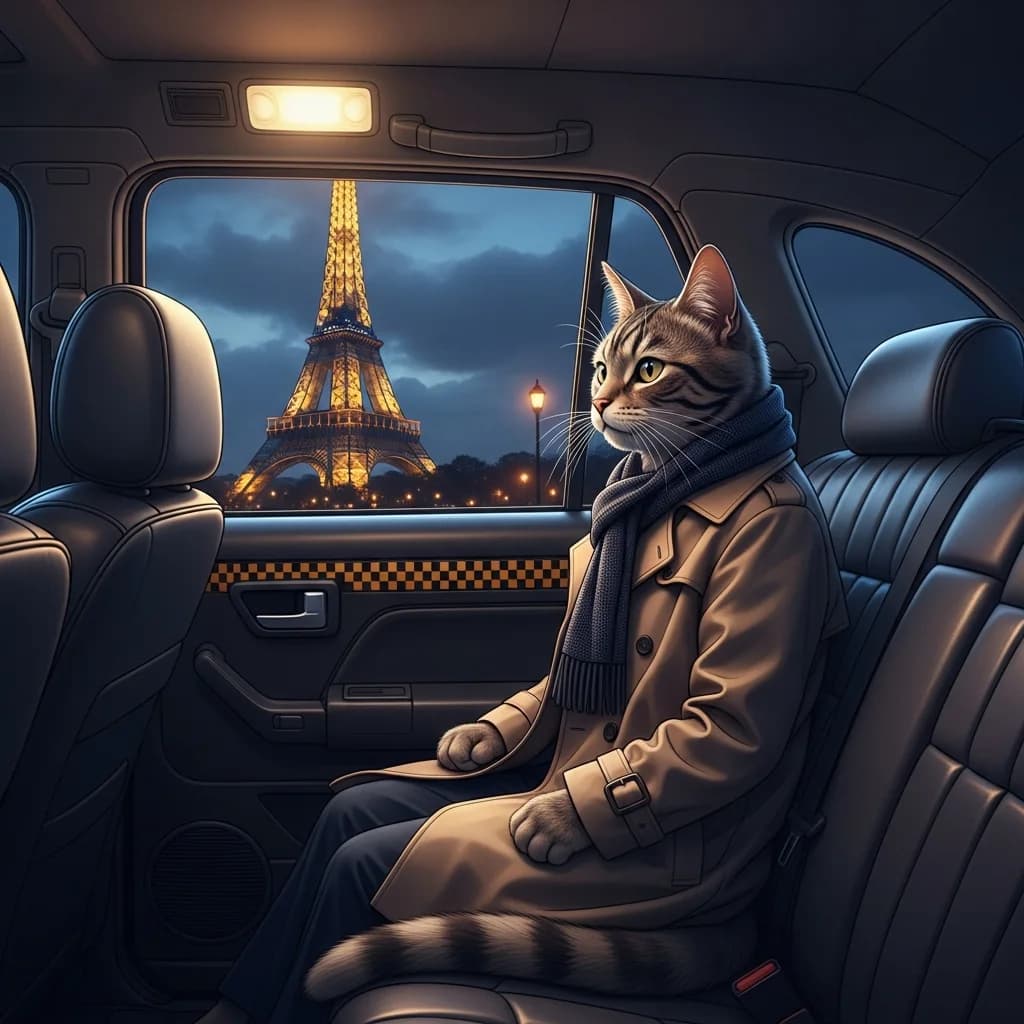拟人化猫咪：逼真乘坐出租车