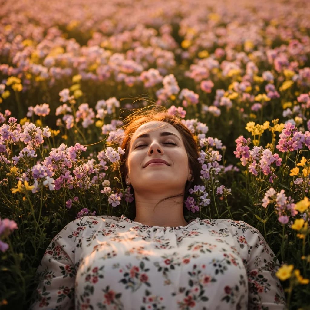宁静浪漫：花海中的女性
