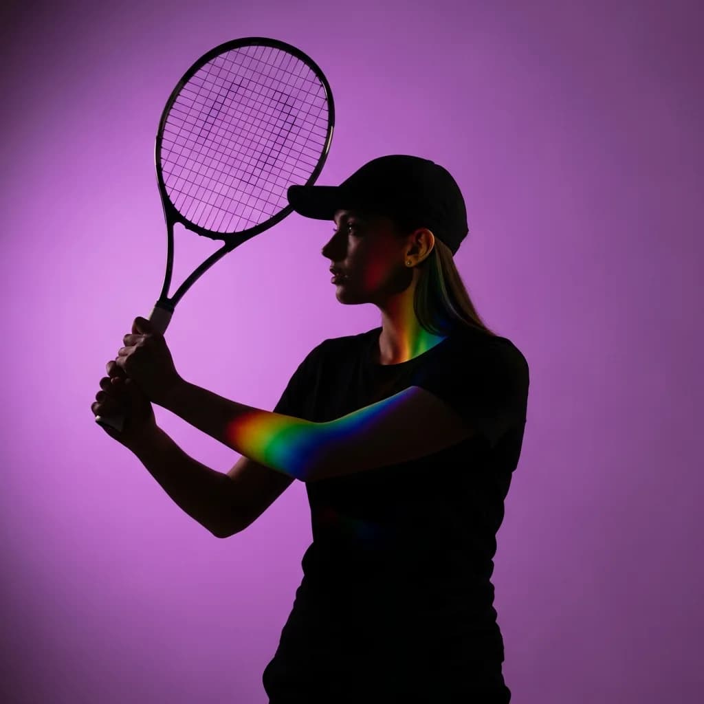 紫色渐变下的网球模特剪影