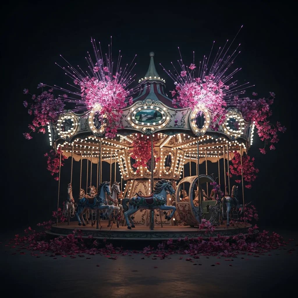 旋转木马与霓虹花